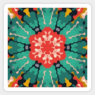 Retro Mandala Flower Red Blue and Yellow Sticker